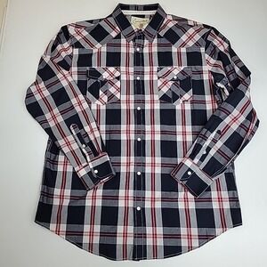 Coastal Mens Blue Plaid Pearl Snap Western Shirt Sz 2XL Cotton Long Sleeve Comfy